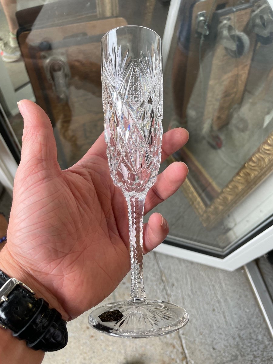 Saint Louis Florence Model - 6 Crystal Champagne Flutes H: 21-photo-3