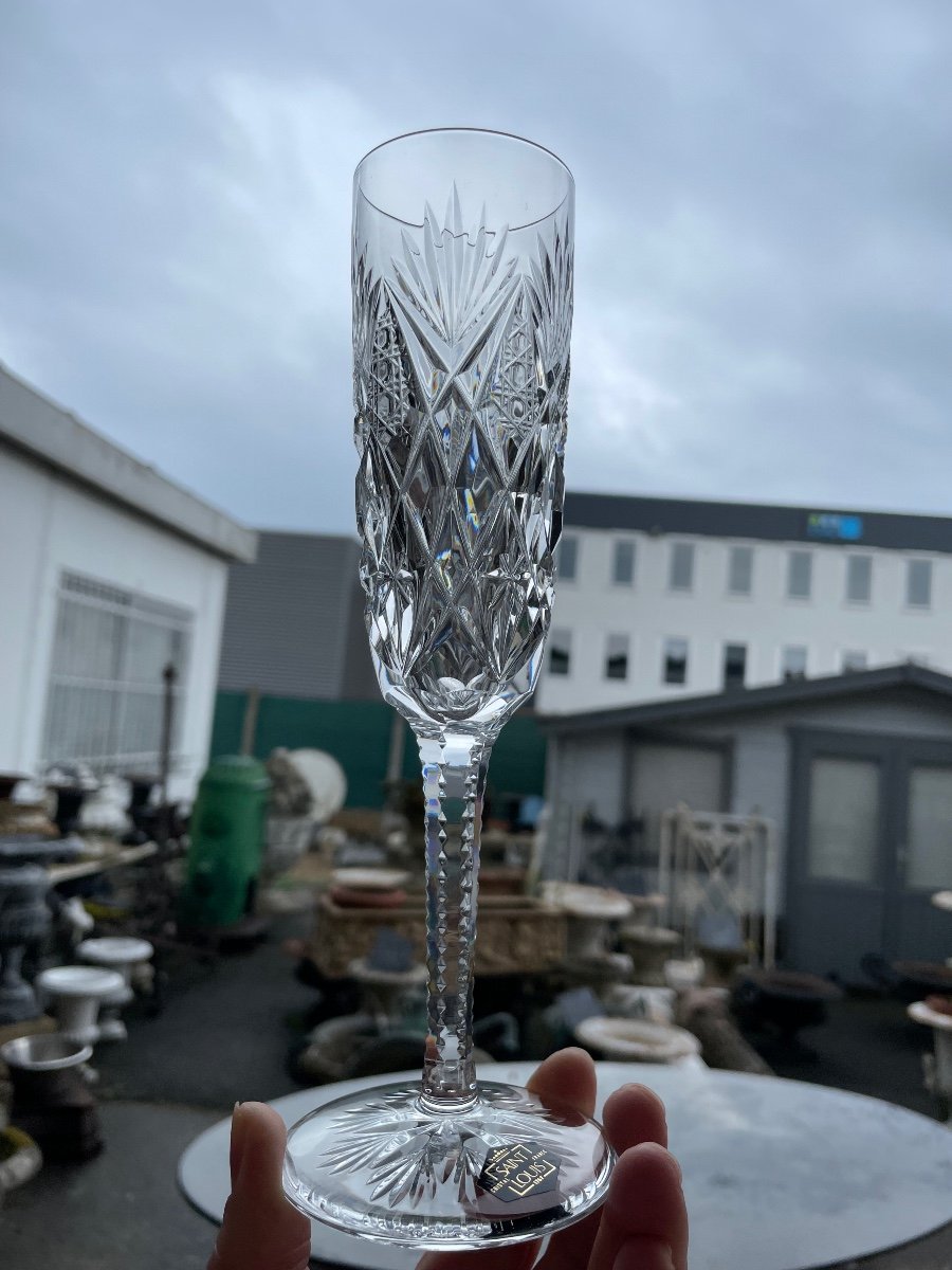 Saint Louis Florence Model - 6 Crystal Champagne Flutes H: 21-photo-4