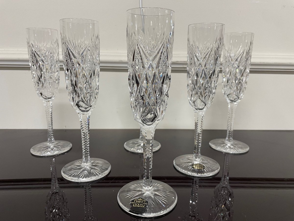 Saint Louis Florence Model - 6 Crystal Champagne Flutes H: 21