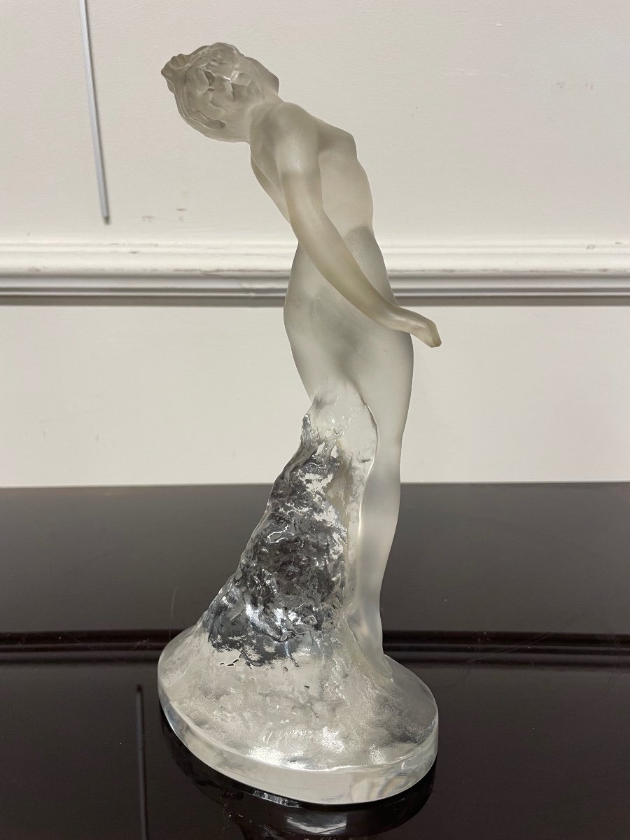 Lalique France - Naïade Statuette En Cristal Femme H: 24 cm-photo-3