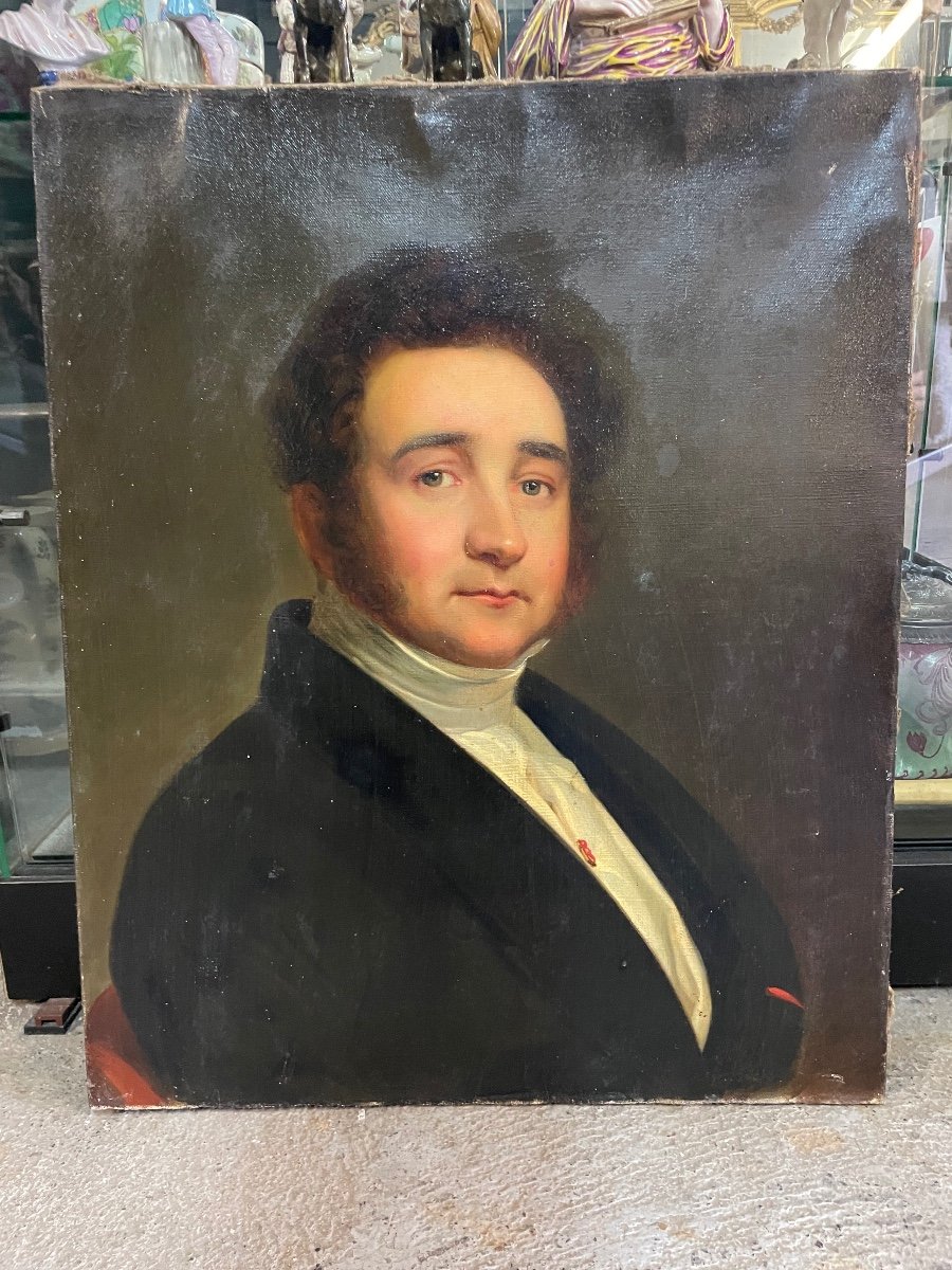 École Française du XIX- Portrait D’homme époque Début 19ème Huile Sur Toile -photo-2