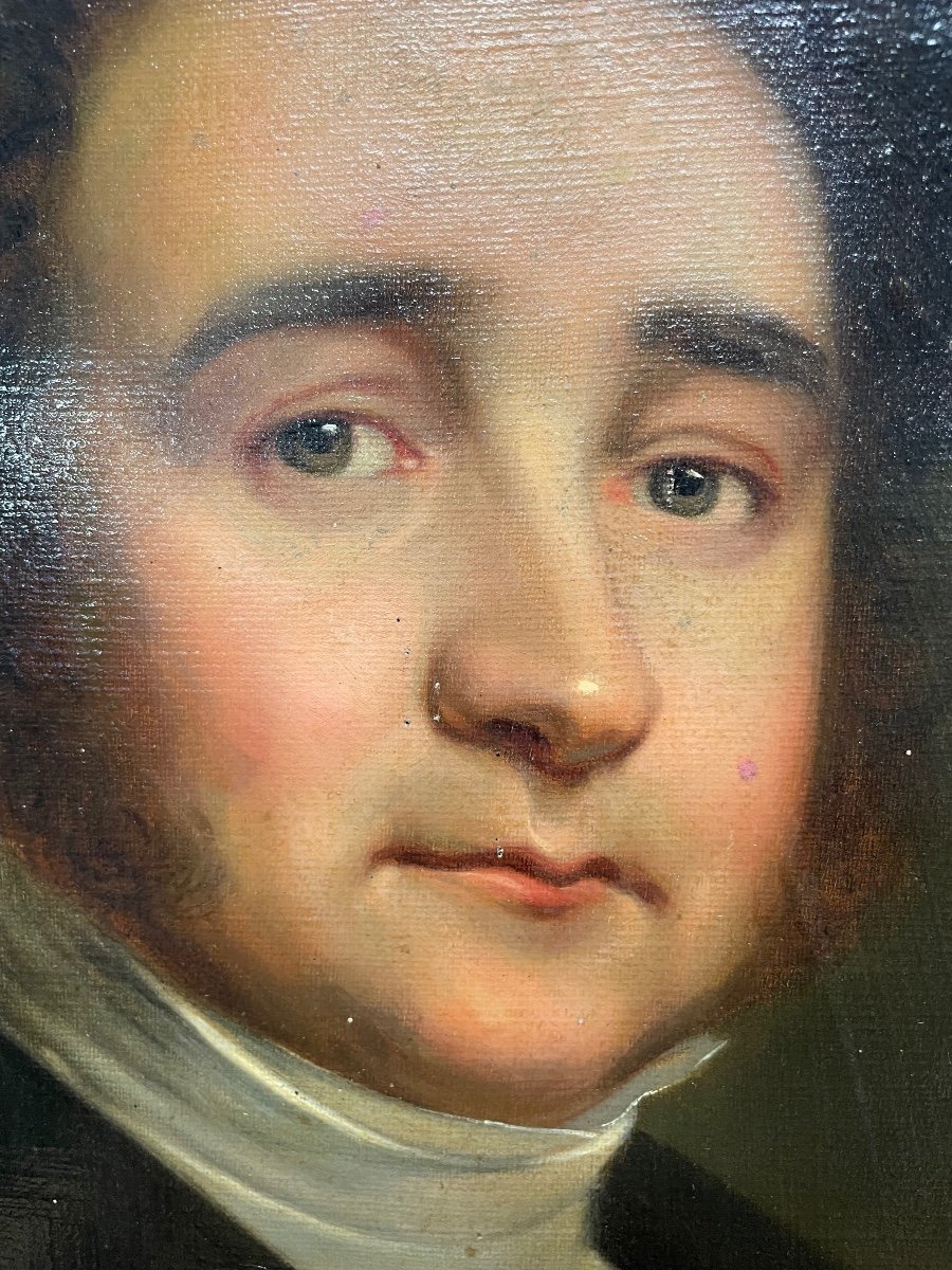 École Française du XIX- Portrait D’homme époque Début 19ème Huile Sur Toile -photo-4