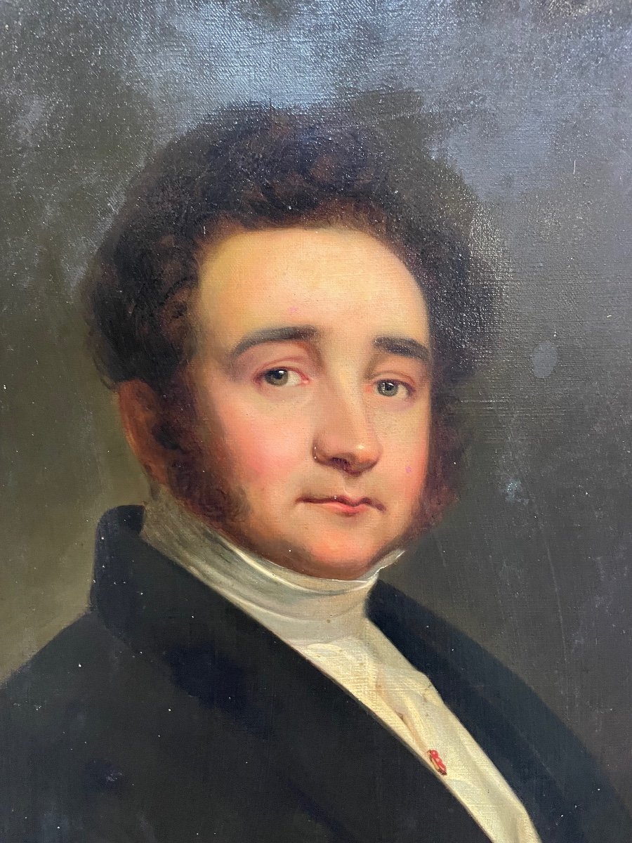 École Française du XIX- Portrait D’homme époque Début 19ème Huile Sur Toile -photo-1