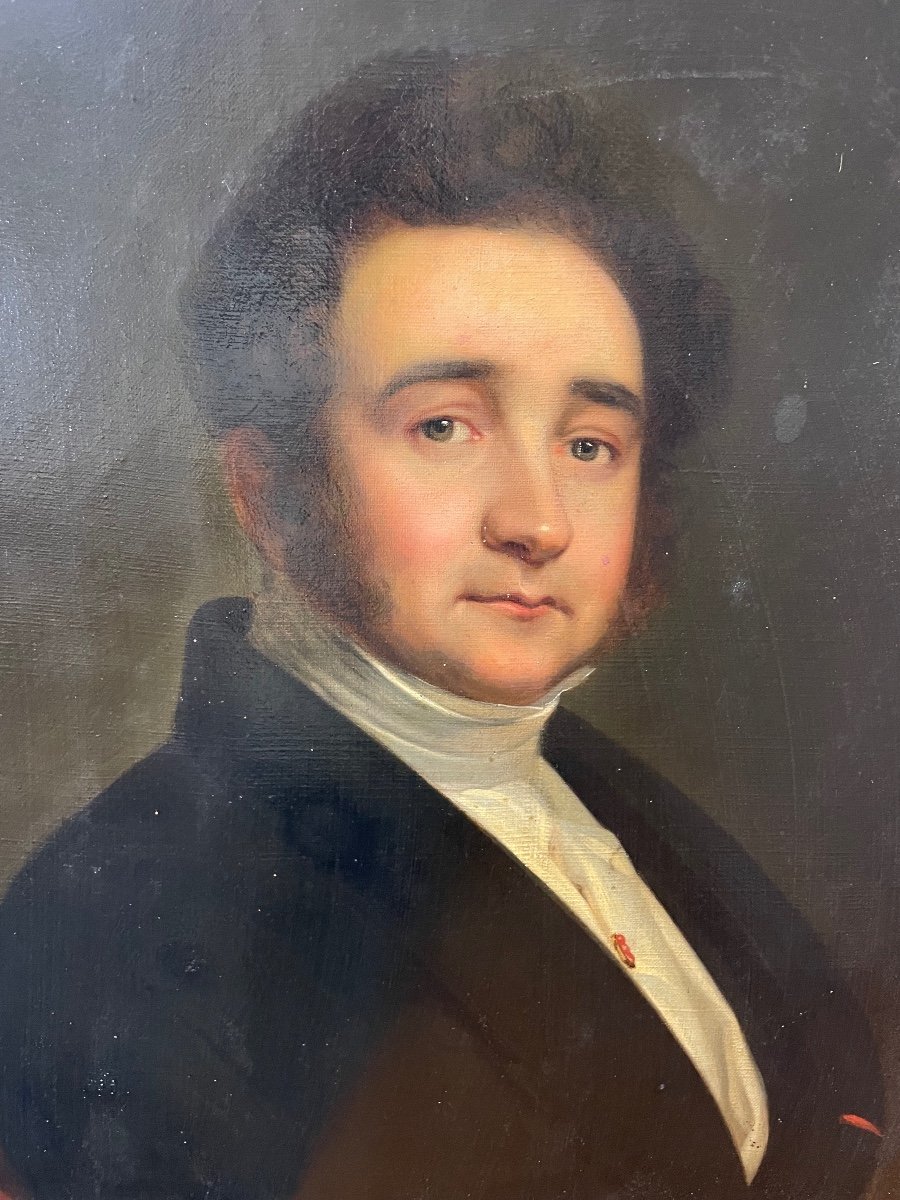 École Française du XIX- Portrait D’homme époque Début 19ème Huile Sur Toile -photo-5