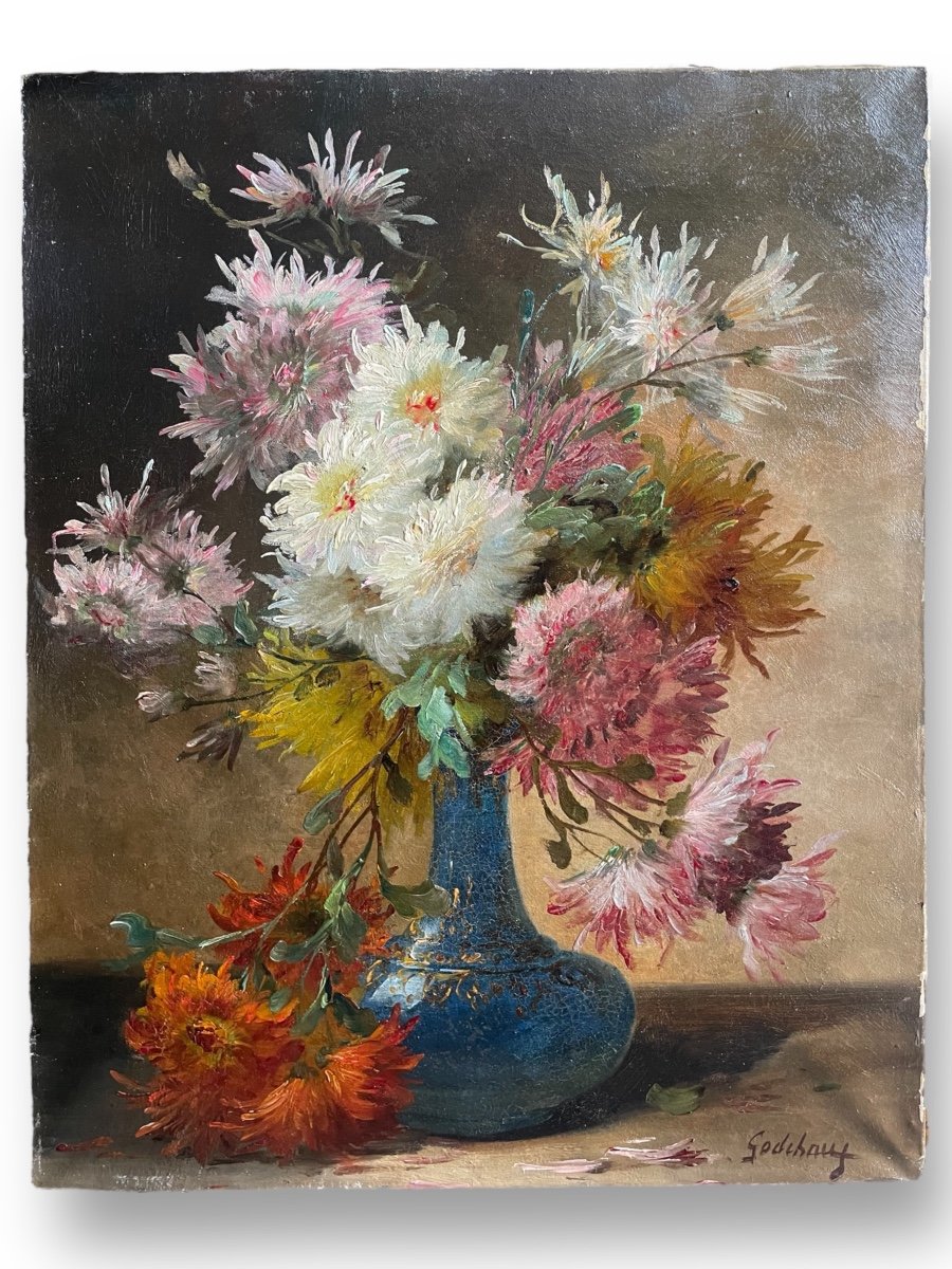 émile Godchaux - Nature Morte Au Vase Fleuri époque Fin 19ème