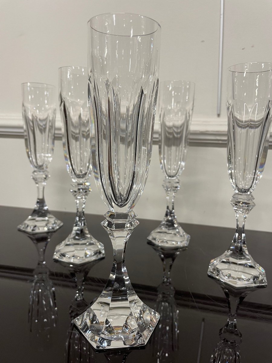 6 Saint Louis Crystal Champagne Flutes Chambord Model H: 22 Cm-photo-2