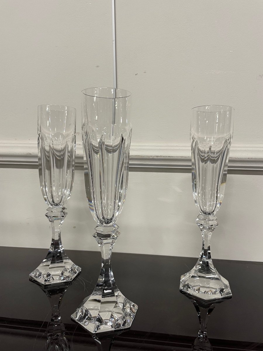 6 Saint Louis Crystal Champagne Flutes Chambord Model H: 22 Cm-photo-3