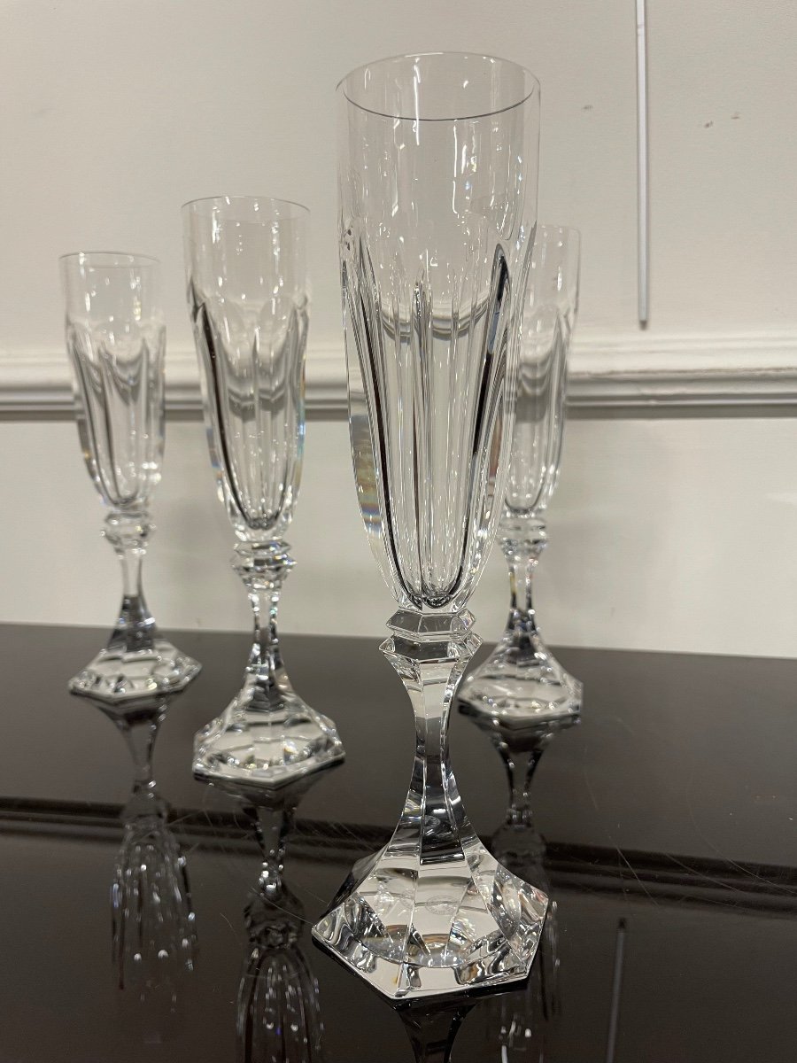 6 Saint Louis Crystal Champagne Flutes Chambord Model H: 22 Cm-photo-5