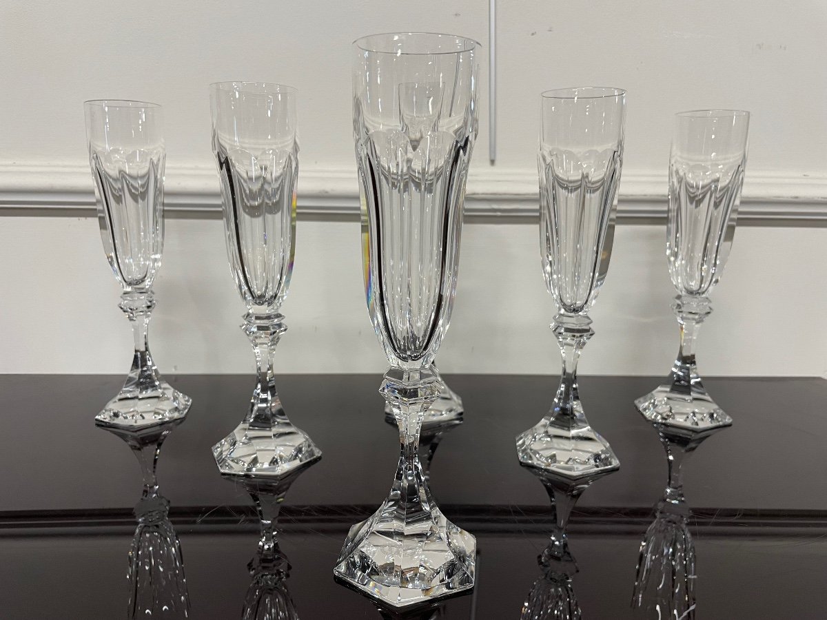 6 Saint Louis Crystal Champagne Flutes Chambord Model H: 22 Cm