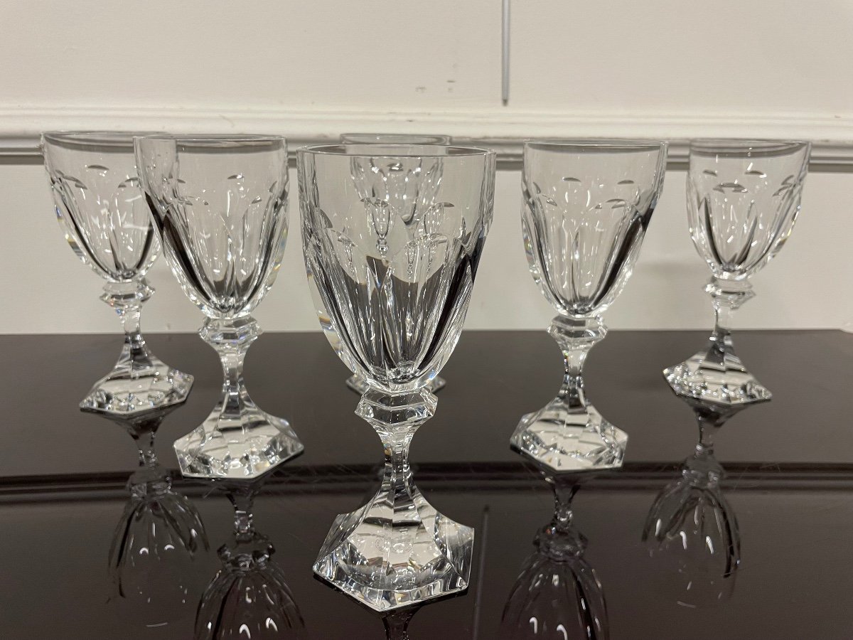 6 Saint Louis Crystal Wine Glasses Chambord Model H: 16.5 Cm-photo-2