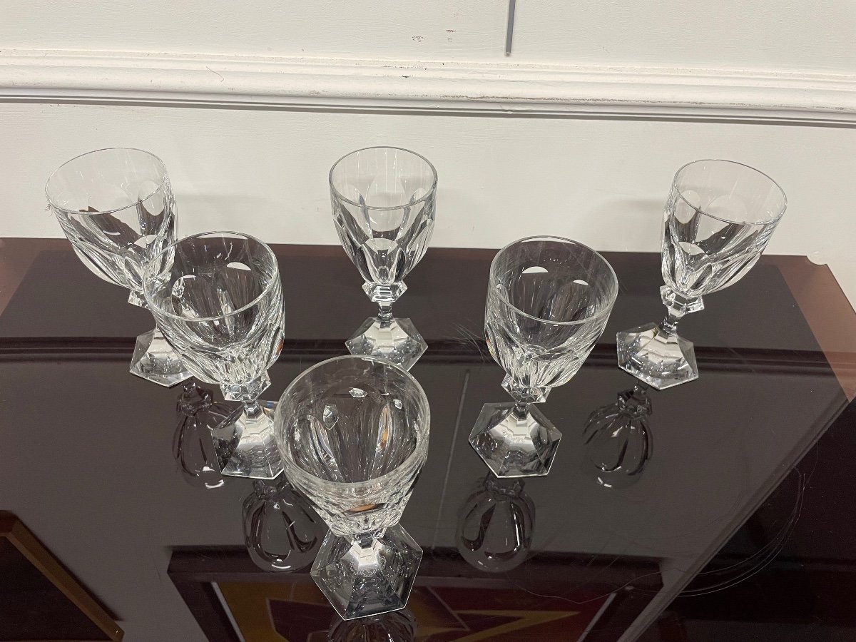 6 Saint Louis Crystal Wine Glasses Chambord Model H: 16.5 Cm-photo-1