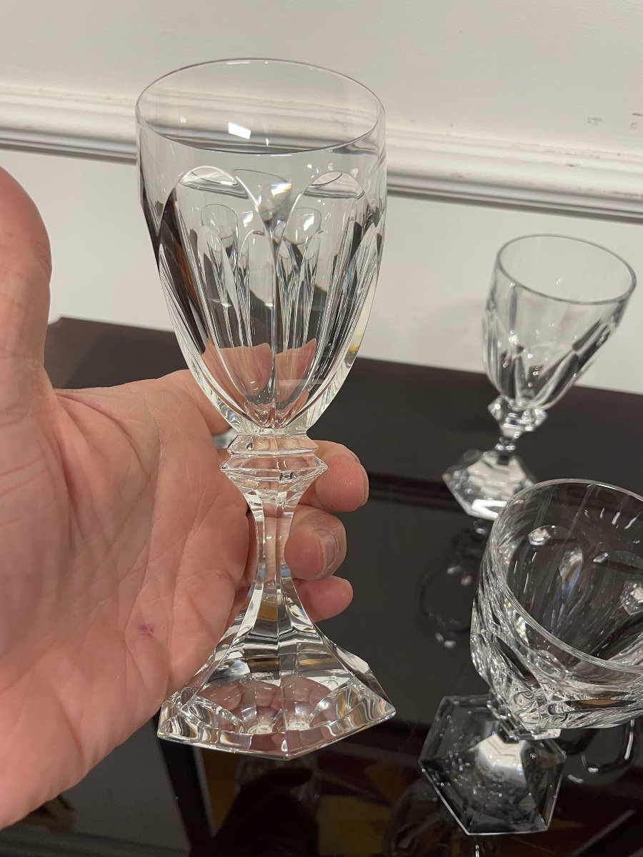 6 Saint Louis Crystal Wine Glasses Chambord Model H: 16.5 Cm-photo-2