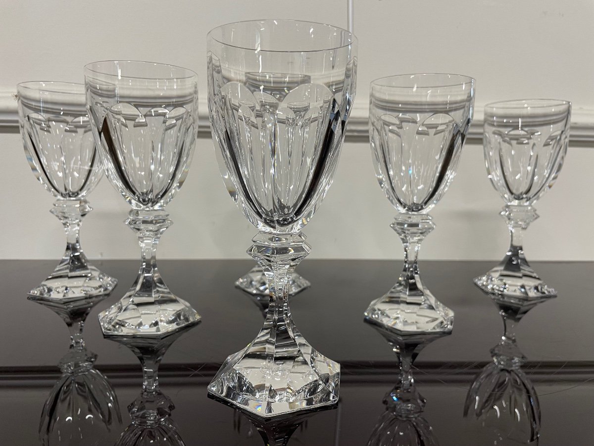 6 Saint Louis Crystal Wine Glasses Chambord Model H: 16.5 Cm