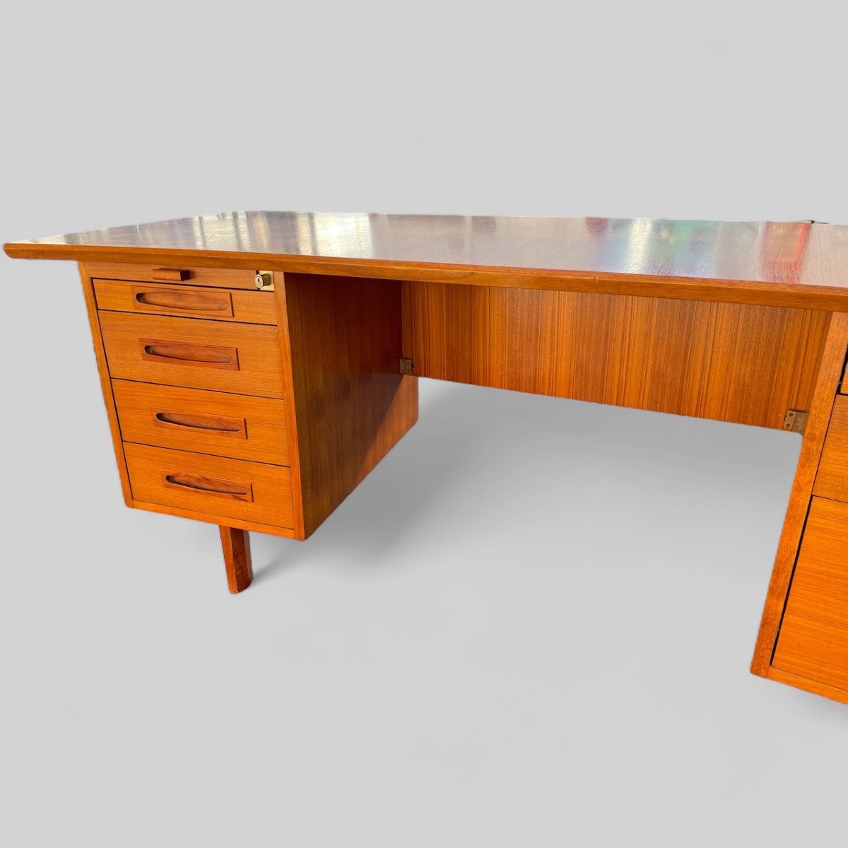 Important Bureau De Direction En Teck Style Scandinave Vers 1960-photo-4