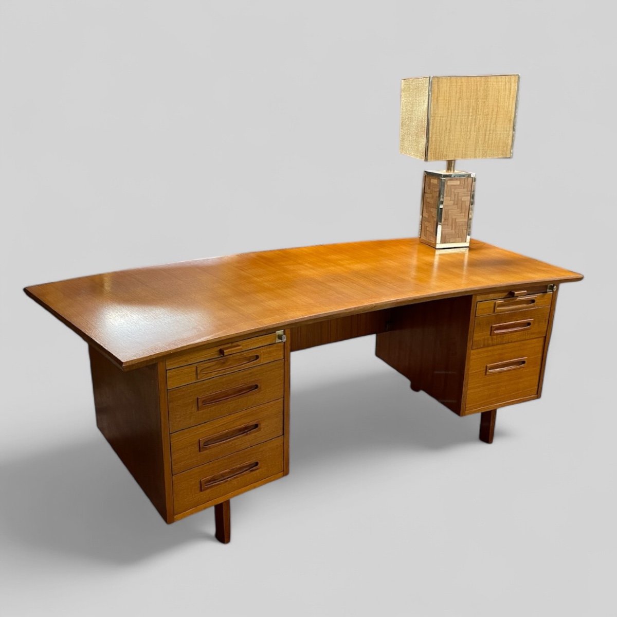 Important Bureau De Direction En Teck Style Scandinave Vers 1960-photo-4