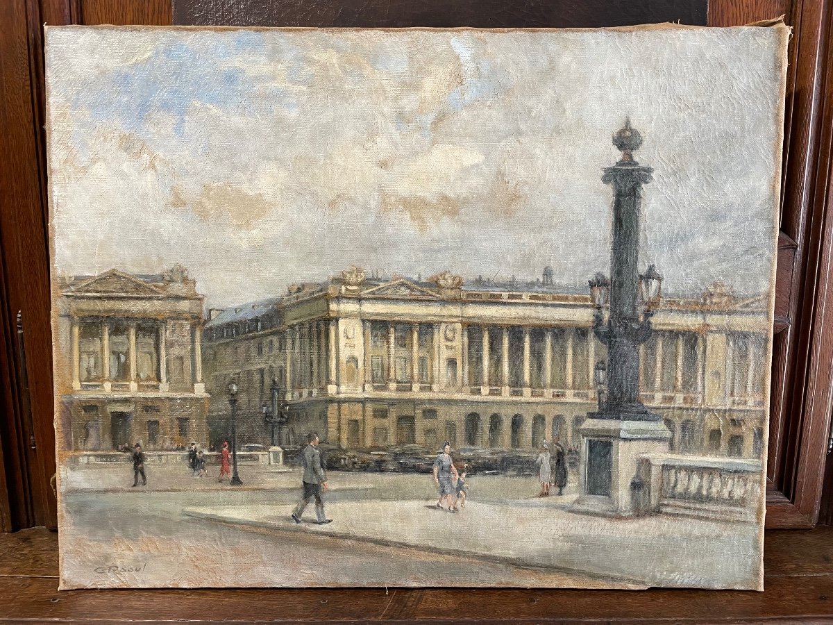 Painting View Of Paris - Place De La Concorde Around 1940 Oil On Canvas -photo-2