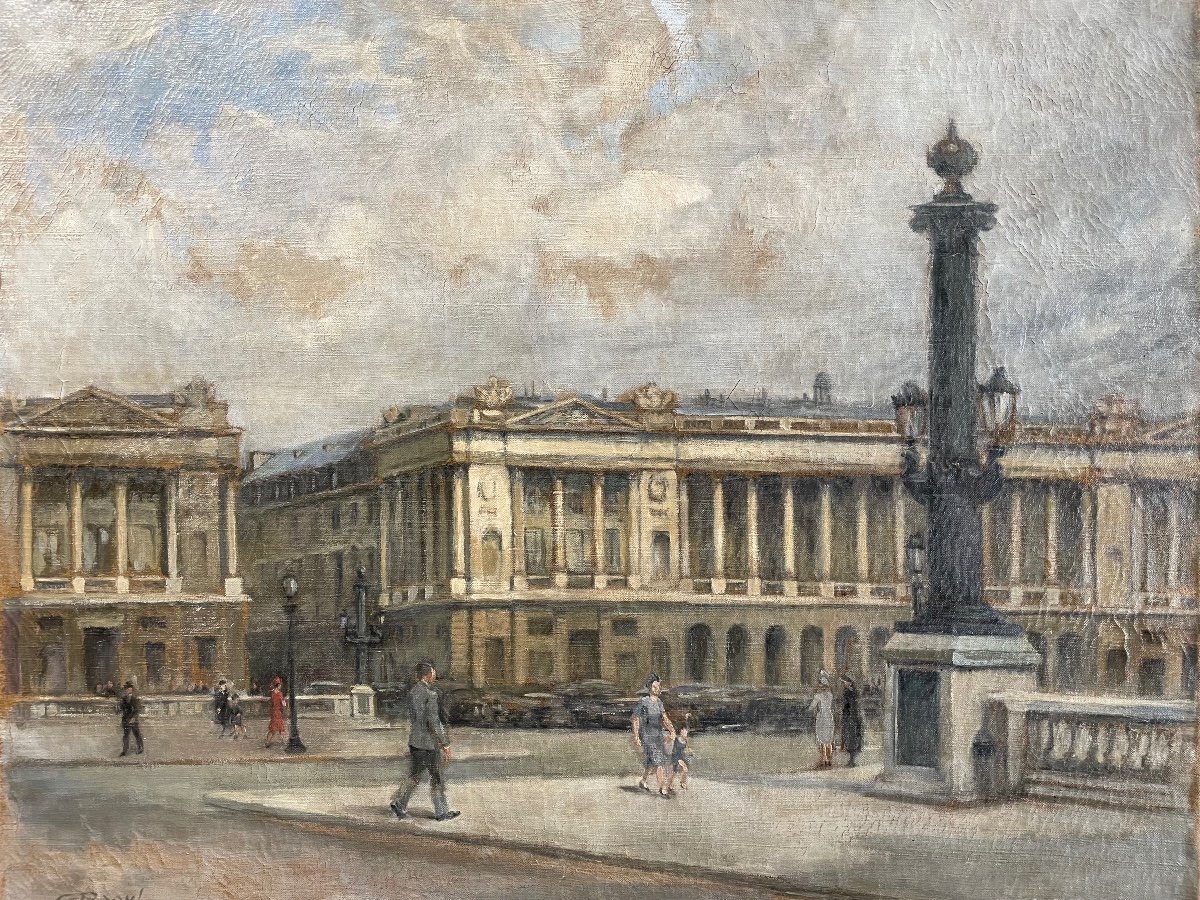 Painting View Of Paris - Place De La Concorde Around 1940 Oil On Canvas -photo-3