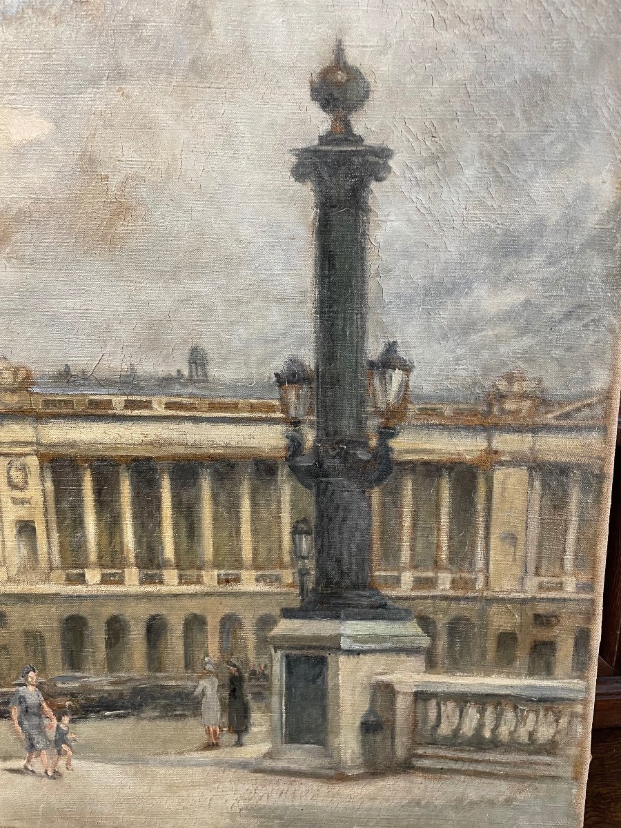 Painting View Of Paris - Place De La Concorde Around 1940 Oil On Canvas -photo-4