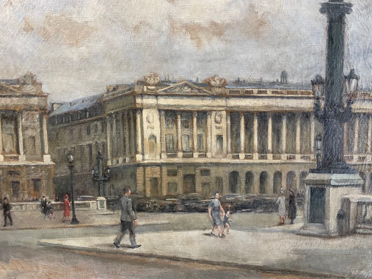 Painting View Of Paris - Place De La Concorde Around 1940 Oil On Canvas -photo-3