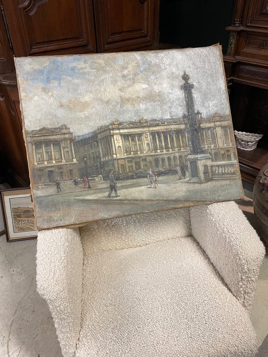 Painting View Of Paris - Place De La Concorde Around 1940 Oil On Canvas -photo-7