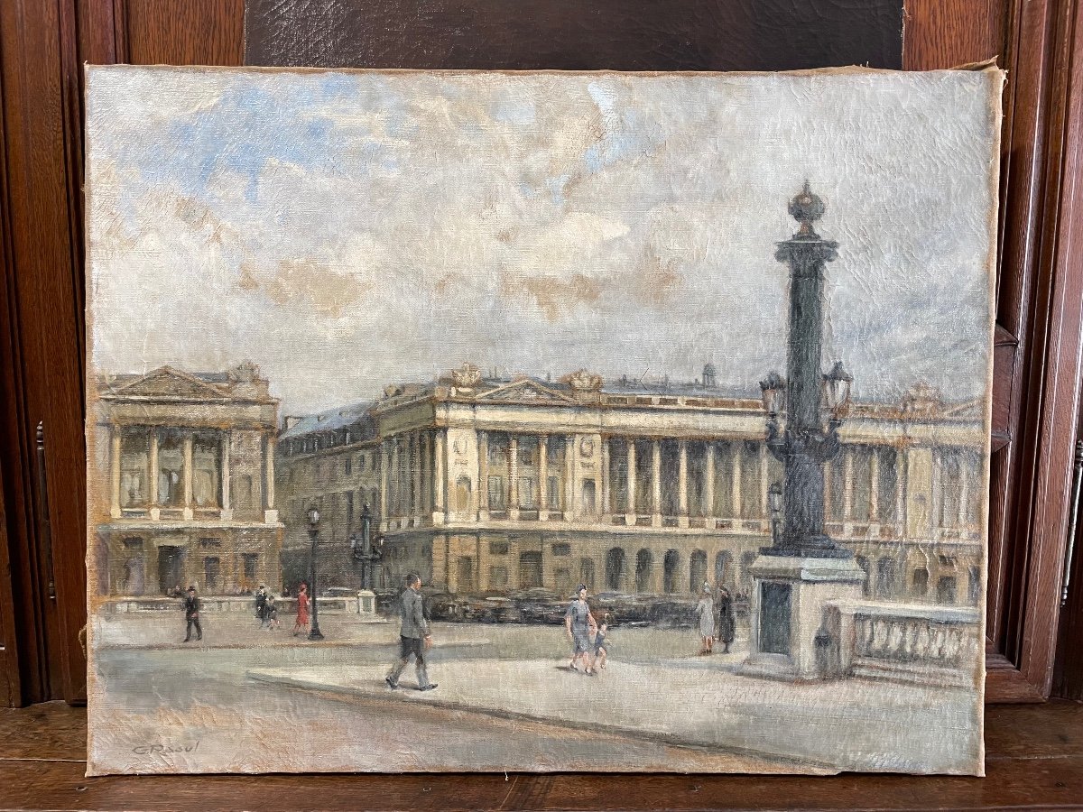 Painting View Of Paris - Place De La Concorde Around 1940 Oil On Canvas -photo-8