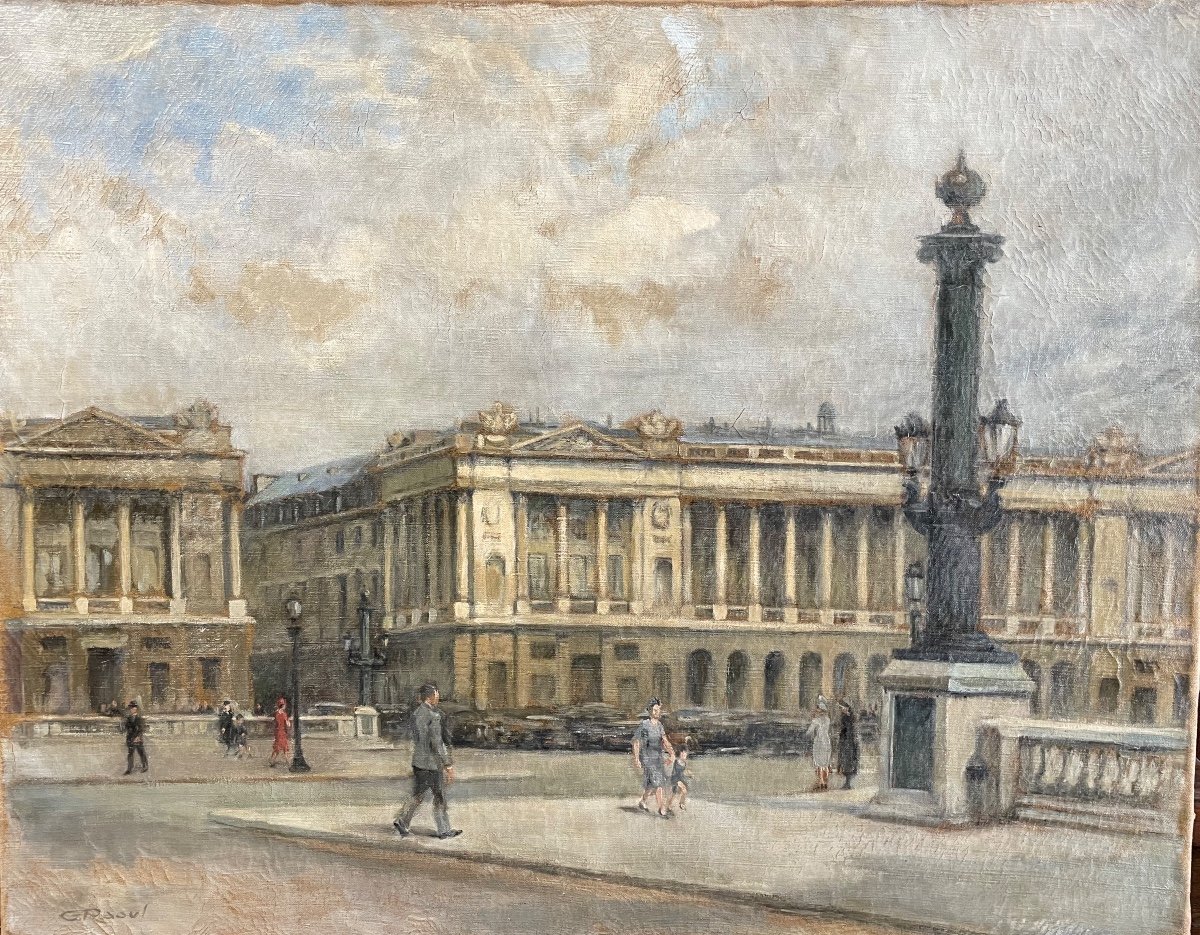 Painting View Of Paris - Place De La Concorde Around 1940 Oil On Canvas 