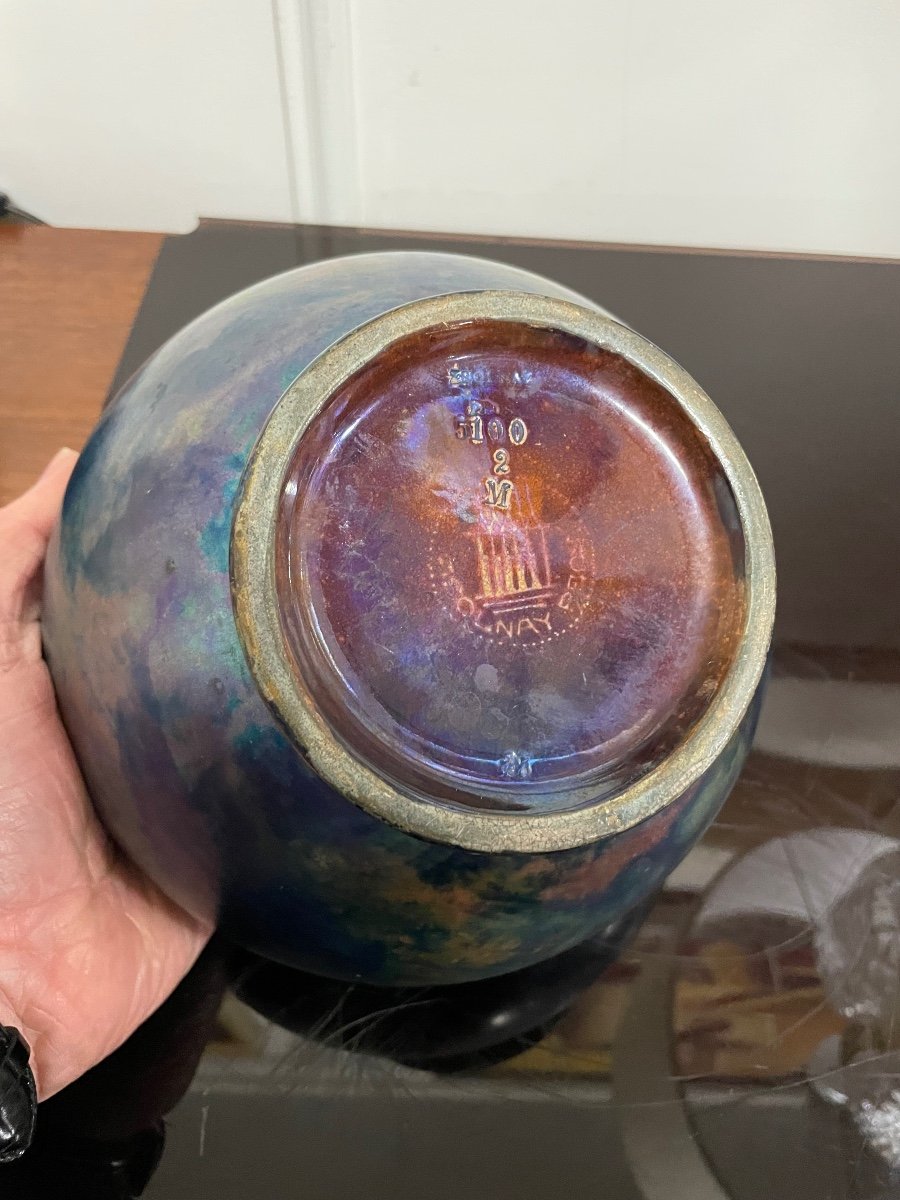 Zsolnay In Pecs - Iridescent Earthenware Vase Circa 1900-photo-3