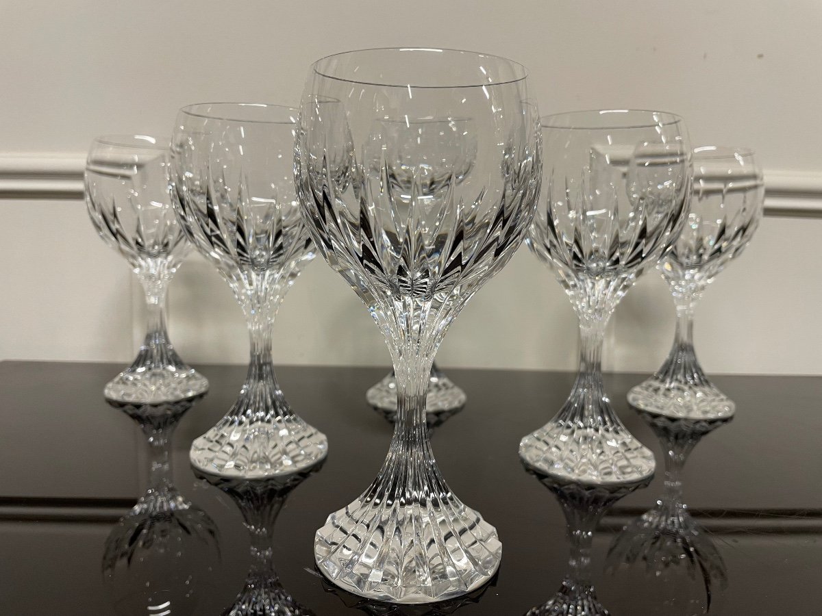 Baccarat Modèle Massena - 6 Verres à Vin Rouge H: 16 cm