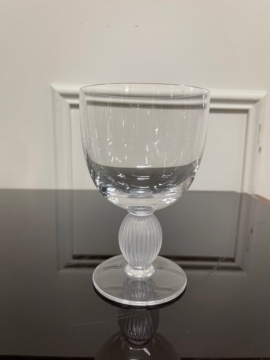 Lalique - Langeais Model - 5 White Wine Glasses In Lalique France Crystal H: 12 Cm-photo-2