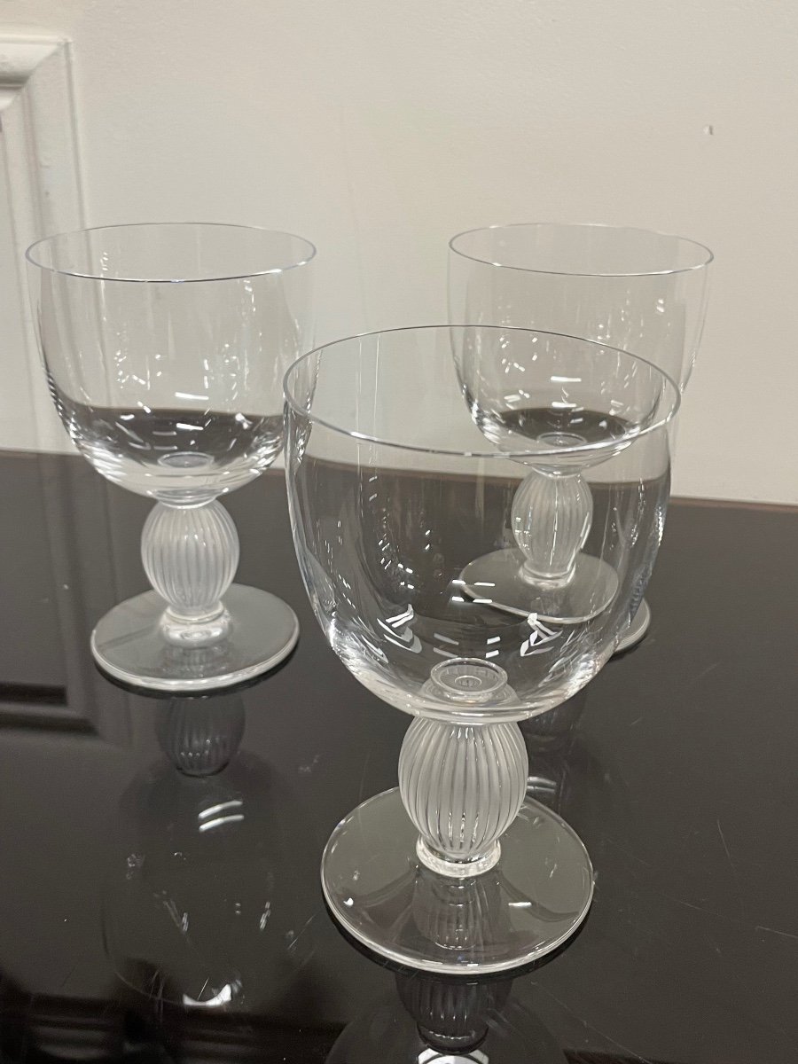 Lalique - Langeais Model - 5 White Wine Glasses In Lalique France Crystal H: 12 Cm-photo-5