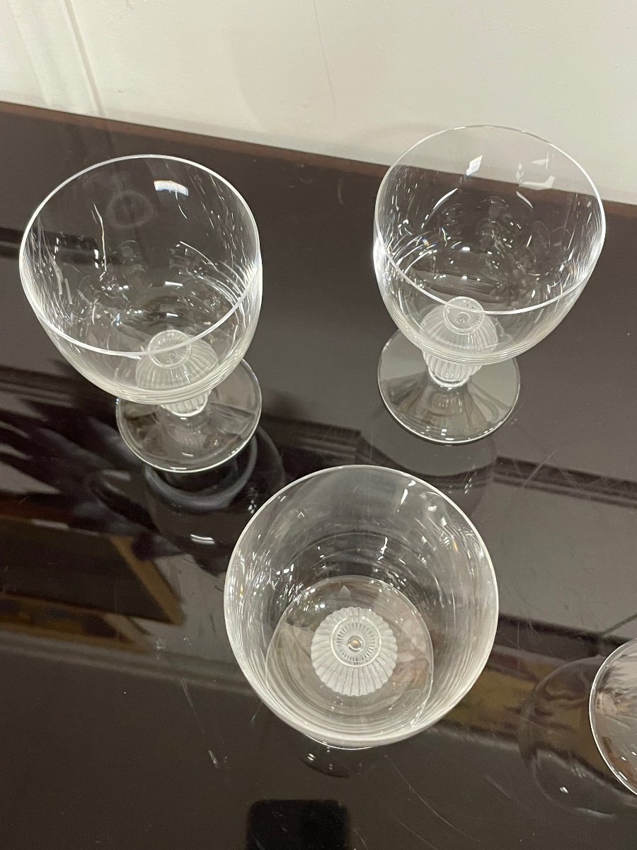 Lalique - Langeais Model - 5 White Wine Glasses In Lalique France Crystal H: 12 Cm-photo-6