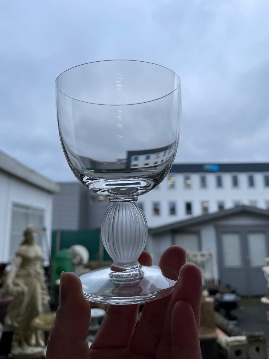 Lalique - Langeais Model - 5 White Wine Glasses In Lalique France Crystal H: 12 Cm-photo-7