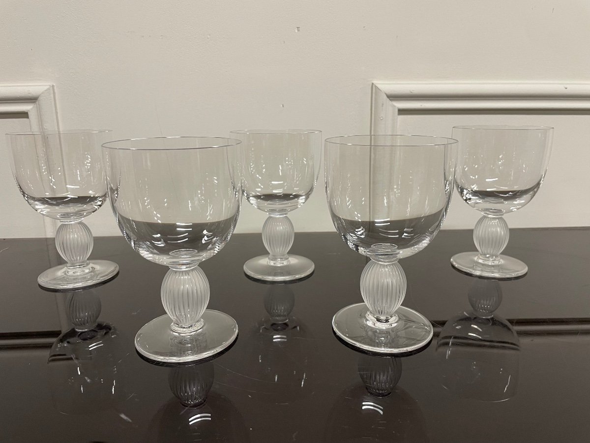 Lalique - Langeais Model - 5 White Wine Glasses In Lalique France Crystal H: 12 Cm