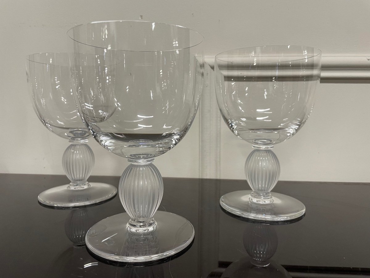 Lalique - Langeais Model - 6 Crystal Water Glasses Lalique France H: 14.5 Cm-photo-2