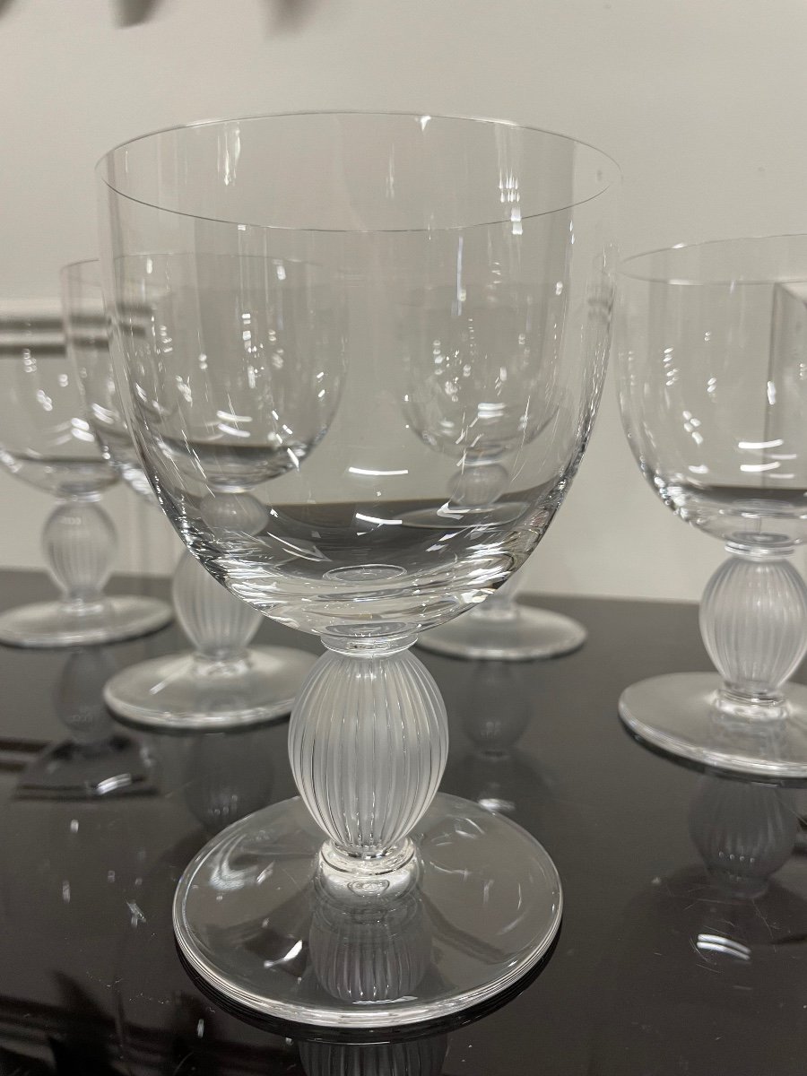 Lalique - Langeais Model - 6 Crystal Water Glasses Lalique France H: 14.5 Cm-photo-3