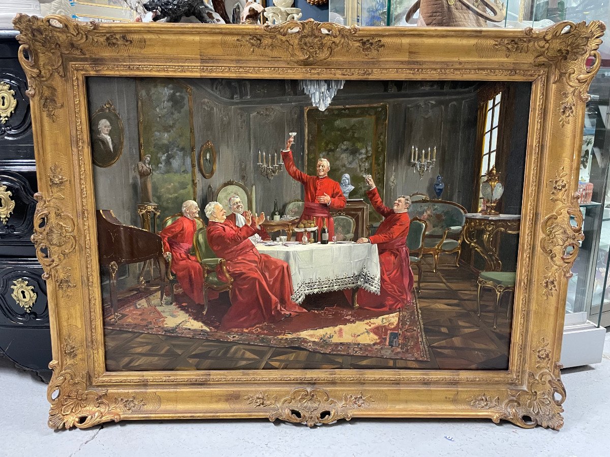 The Cardinals' Merry Meal - Oil Painting On Canvas 92 X 65 Cm-photo-2