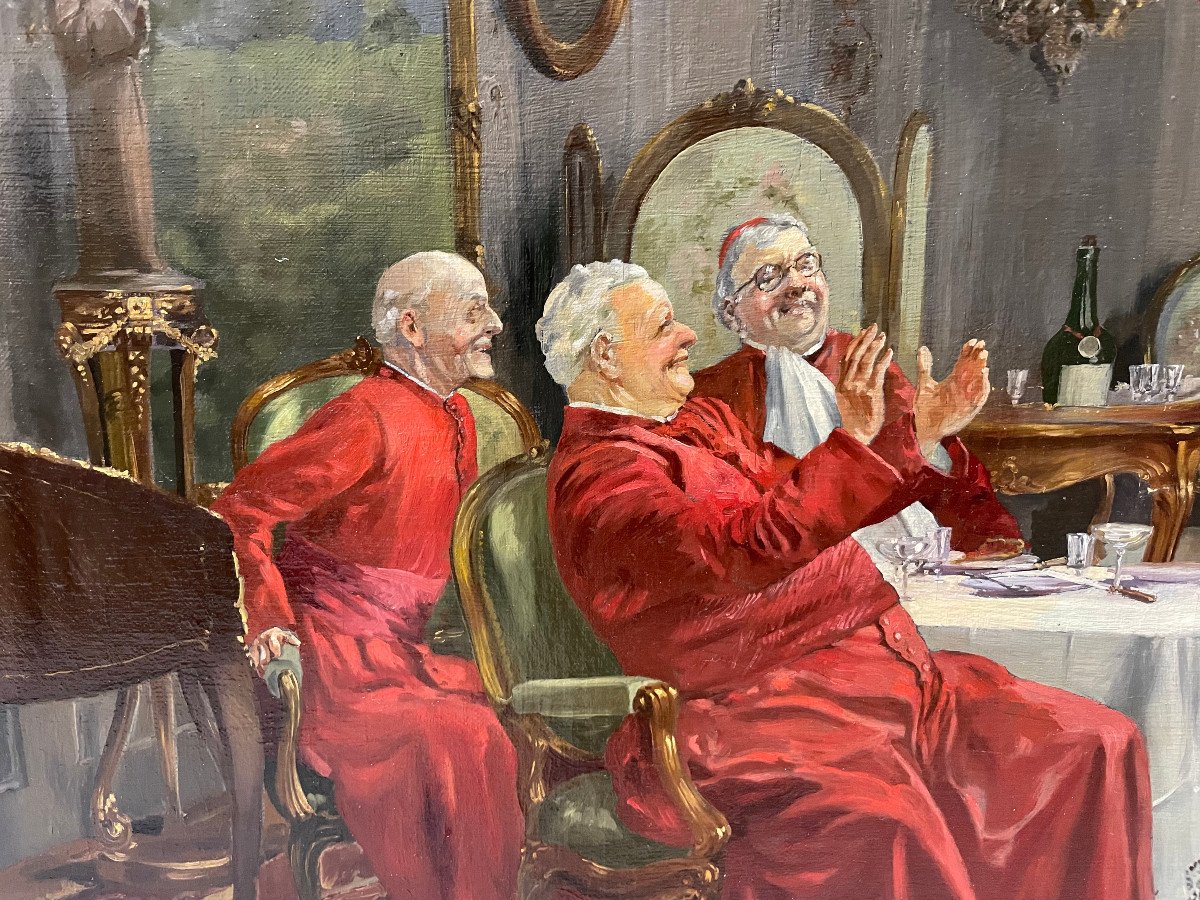 The Cardinals' Merry Meal - Oil Painting On Canvas 92 X 65 Cm-photo-4