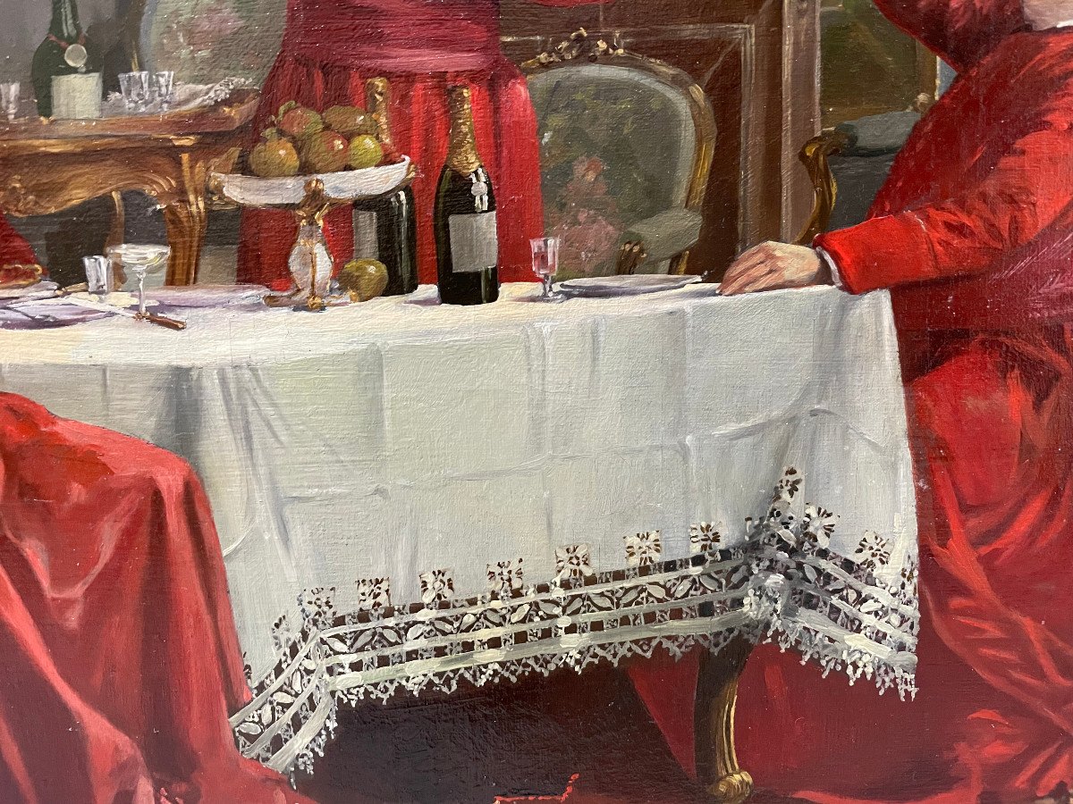 The Cardinals' Merry Meal - Oil Painting On Canvas 92 X 65 Cm-photo-1