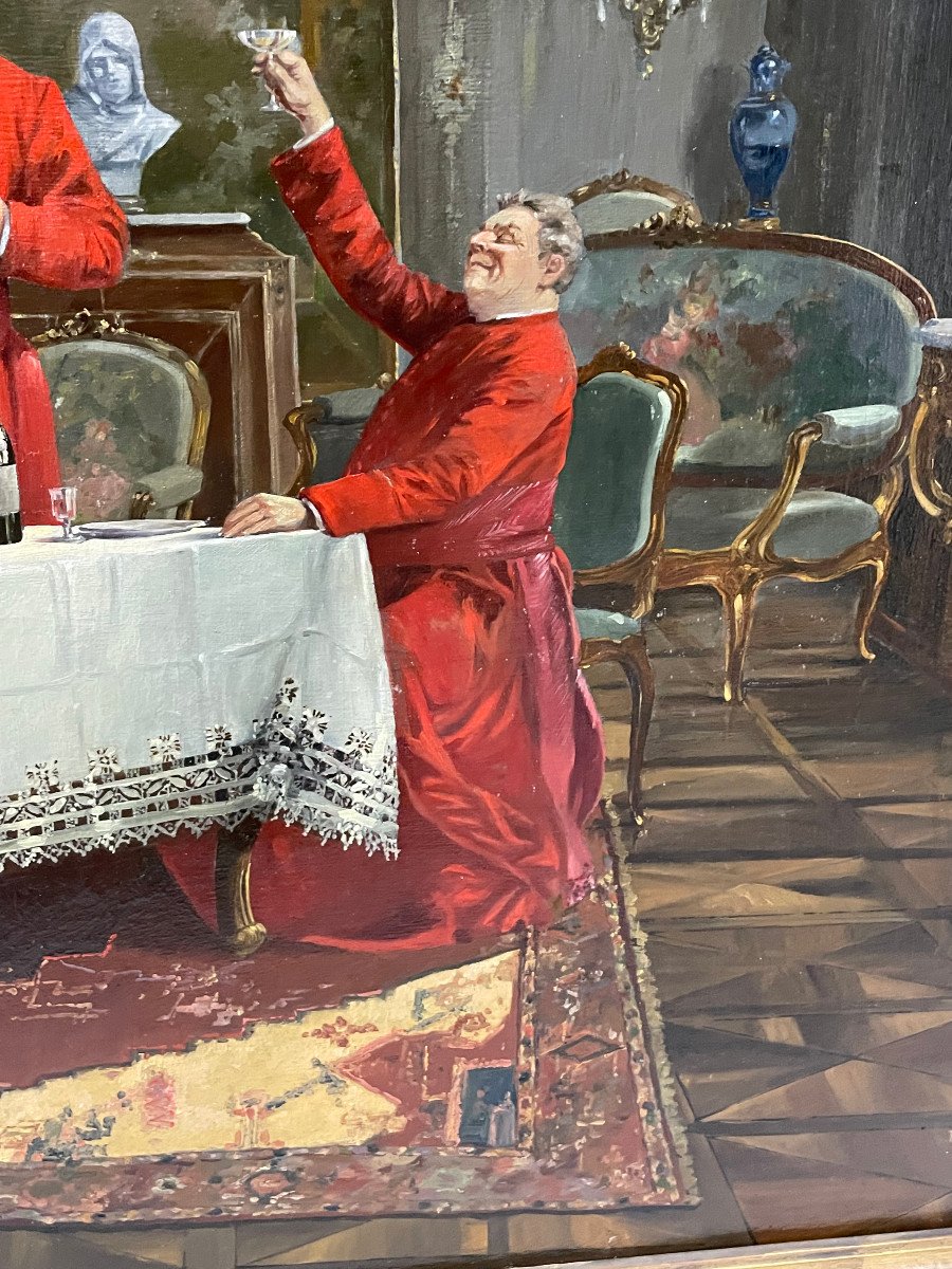 The Cardinals' Merry Meal - Oil Painting On Canvas 92 X 65 Cm-photo-4