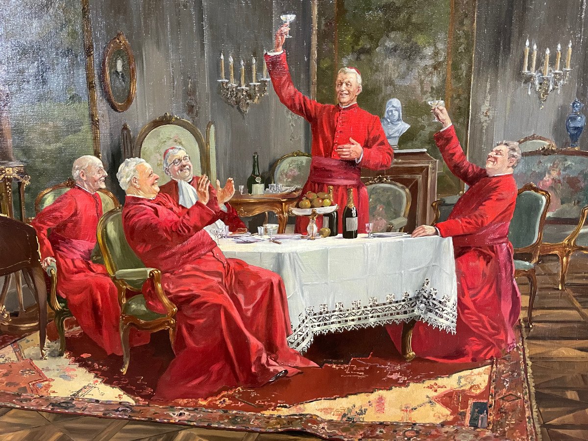 The Cardinals' Merry Meal - Oil Painting On Canvas 92 X 65 Cm