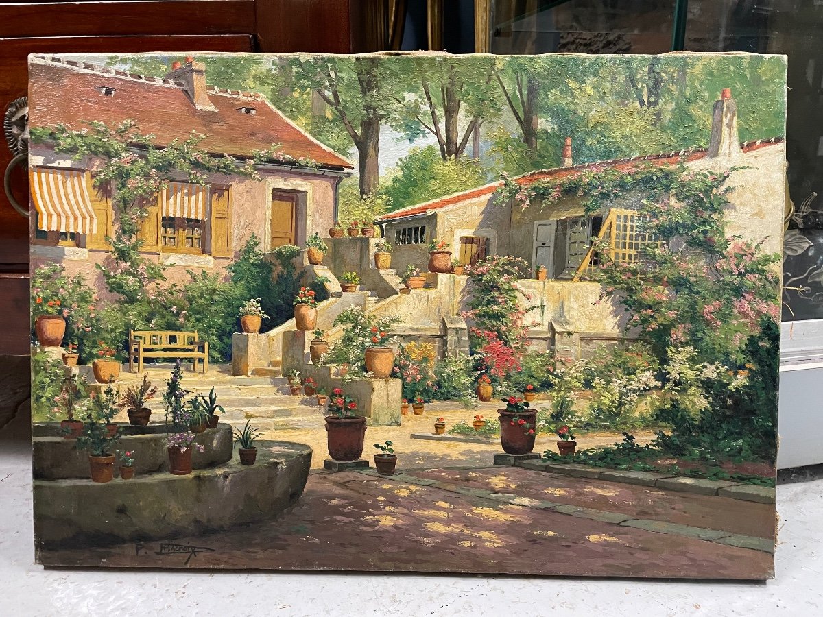 Pauline Elisabeth Delacroix Garnier - Villa And Flower Garden Oil On Canvas-photo-2