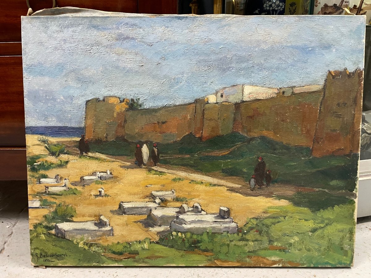 Geneviève Bascou Gavrel - The Ramparts Of Hammamet Oil On Canvas Orientalist Tunisia-photo-2