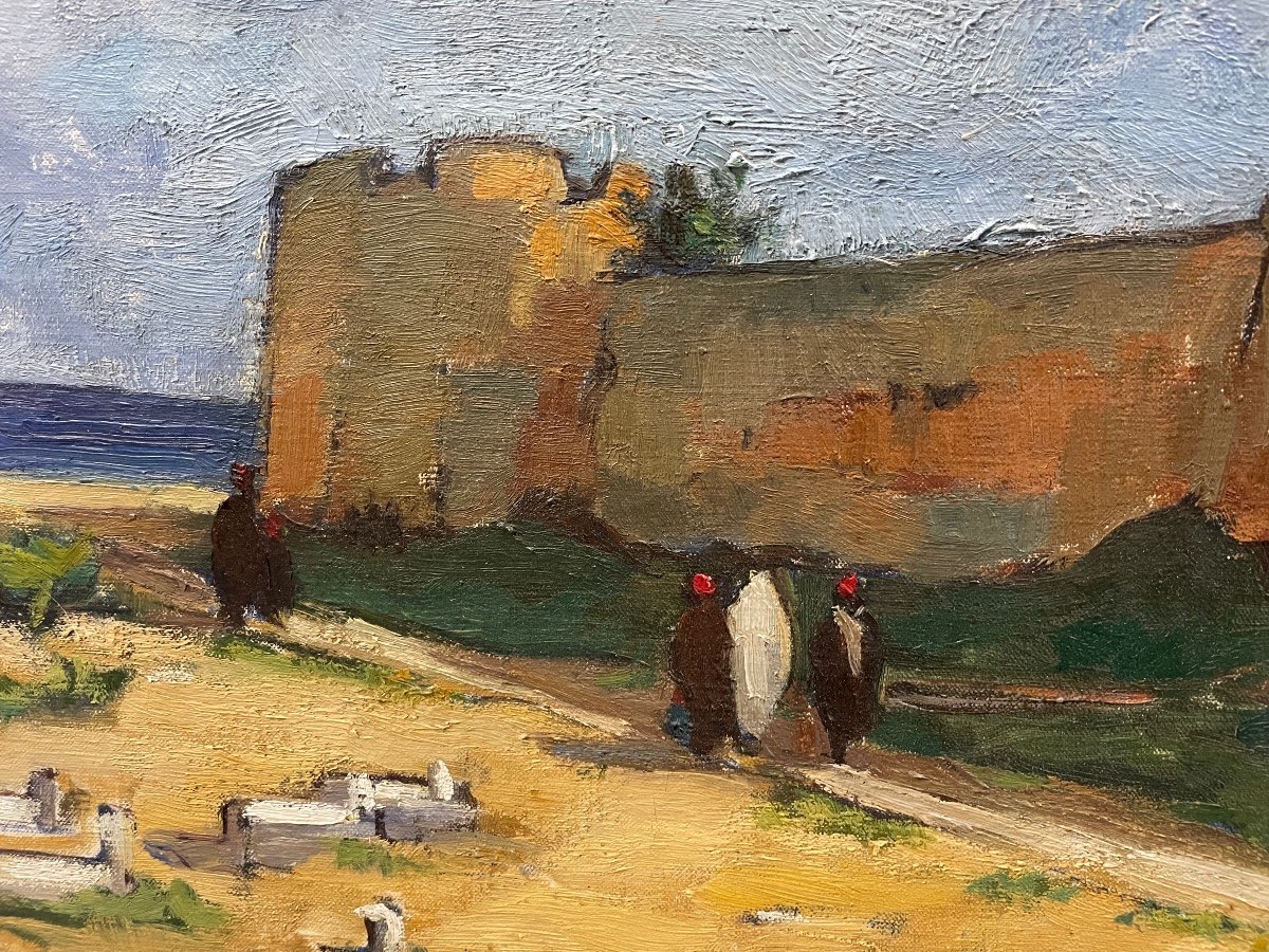 Geneviève Bascou Gavrel - The Ramparts Of Hammamet Oil On Canvas Orientalist Tunisia-photo-3