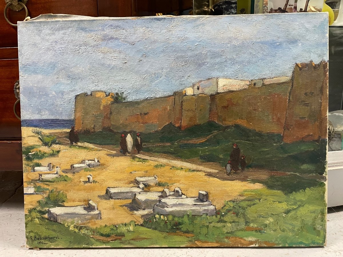 Geneviève Bascou Gavrel - The Ramparts Of Hammamet Oil On Canvas Orientalist Tunisia-photo-1