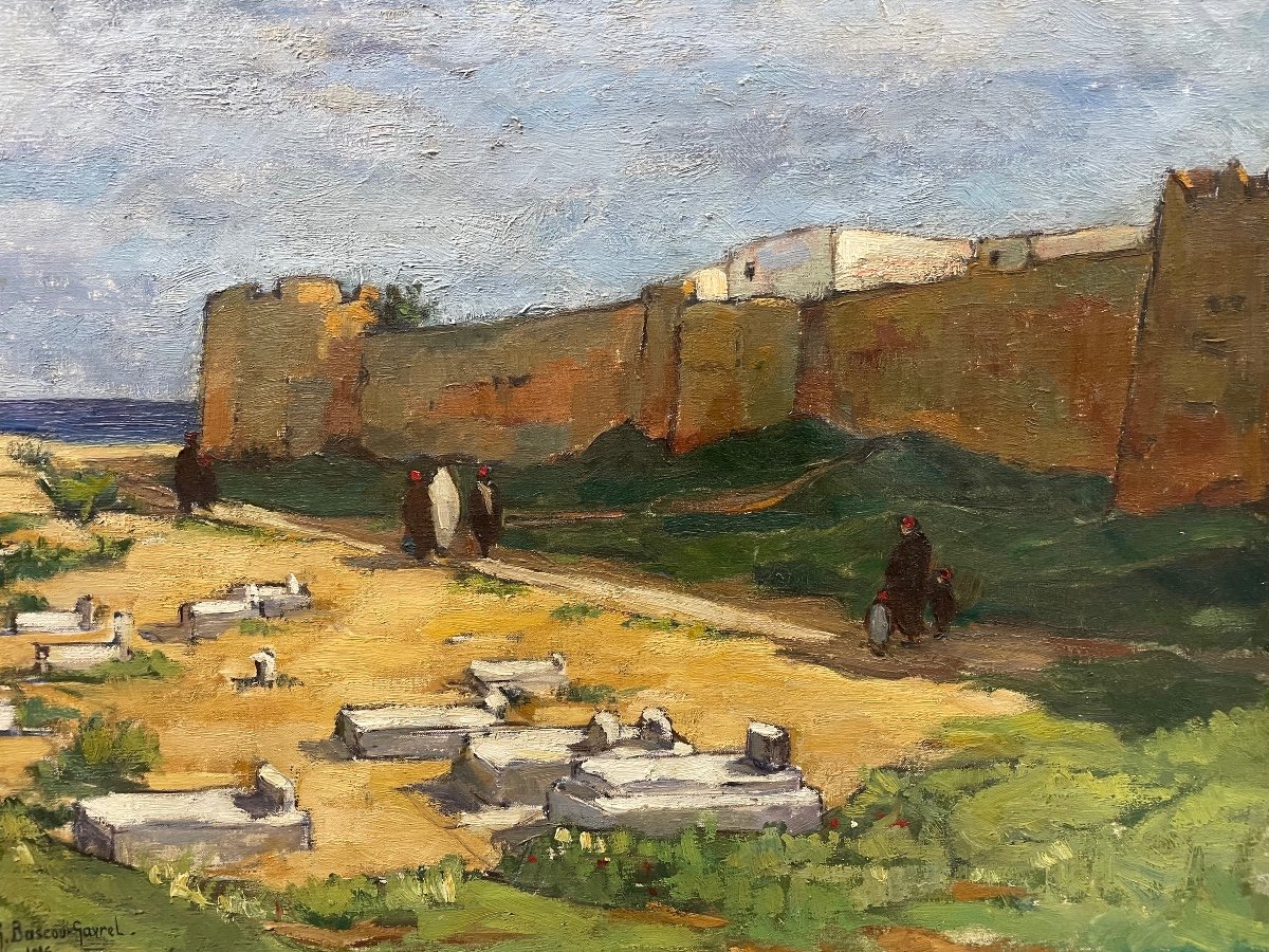 Geneviève Bascou Gavrel - Les Remparts D’hammamet Huile Sur Toile Orientaliste Tunisie