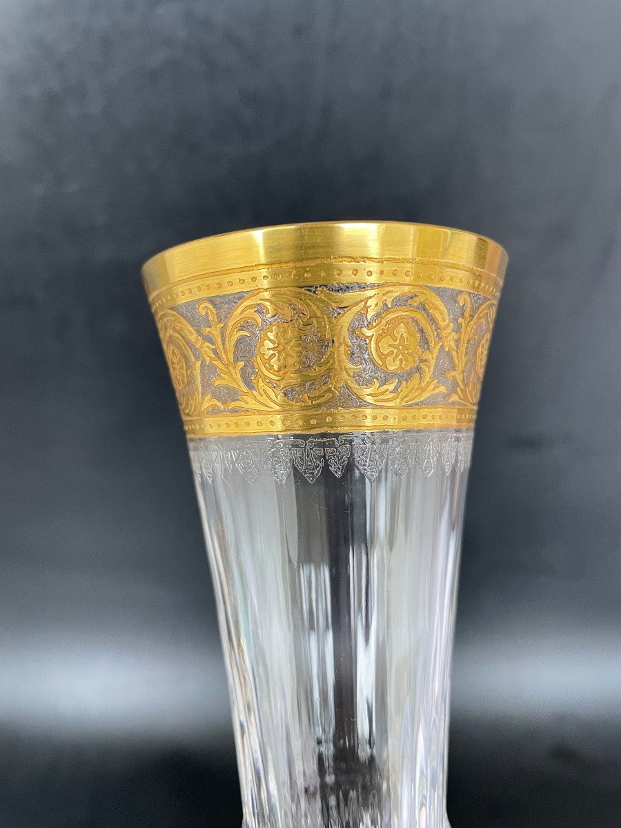 6 Champagne Flutes - Saint Louis Model Thistle Golden Crystal-photo-4