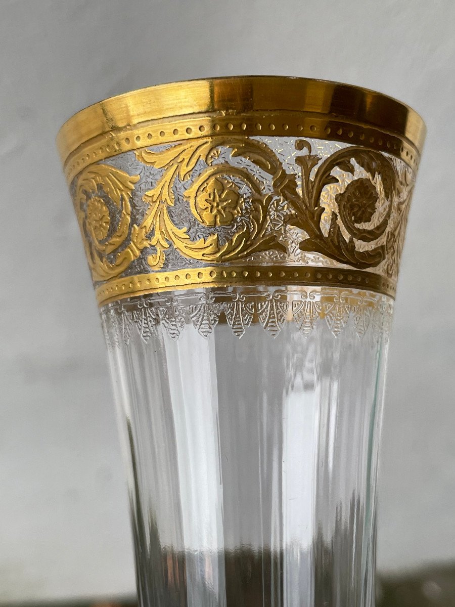 6 Champagne Flutes - Saint Louis Model Thistle Golden Crystal-photo-7