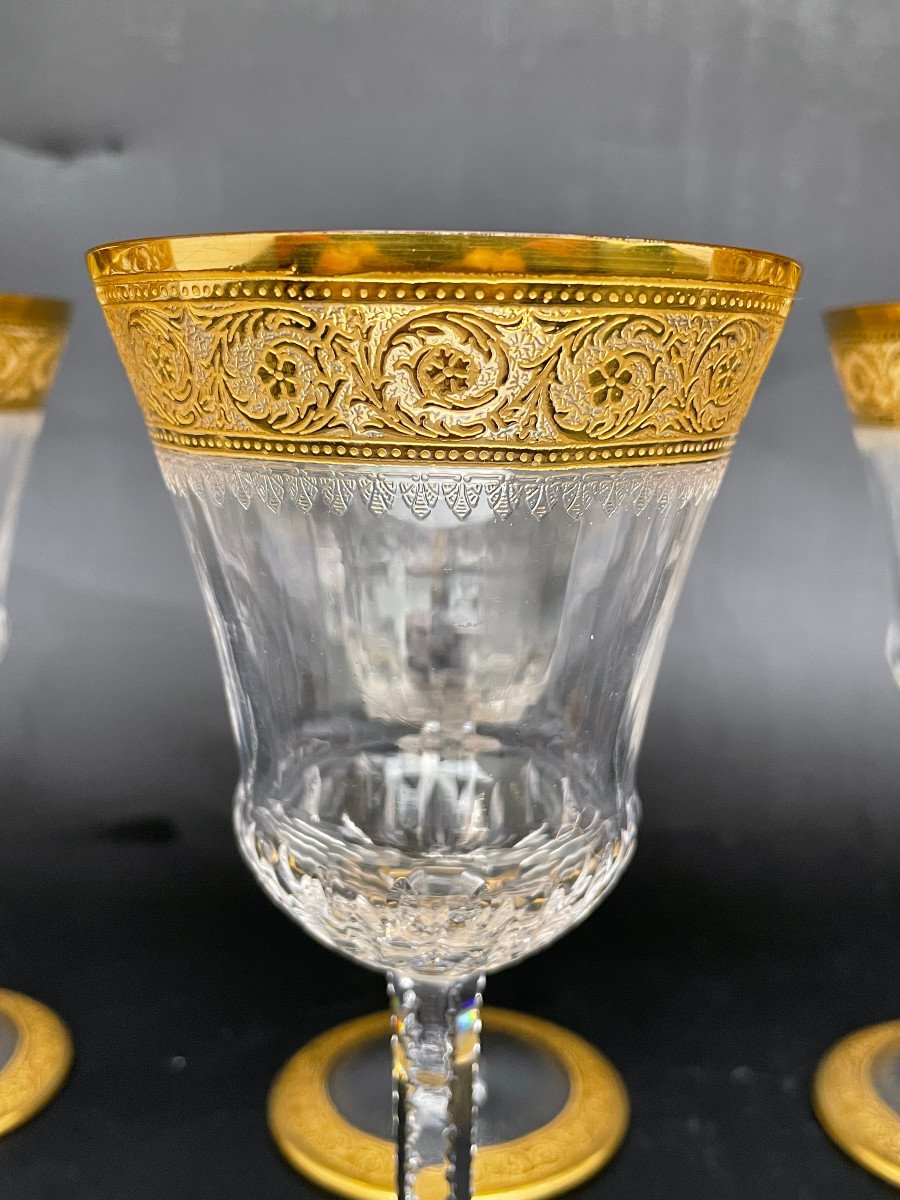 6 Red Wine Glasses - Saint Louis Model Thistle Golden Crystal-photo-2