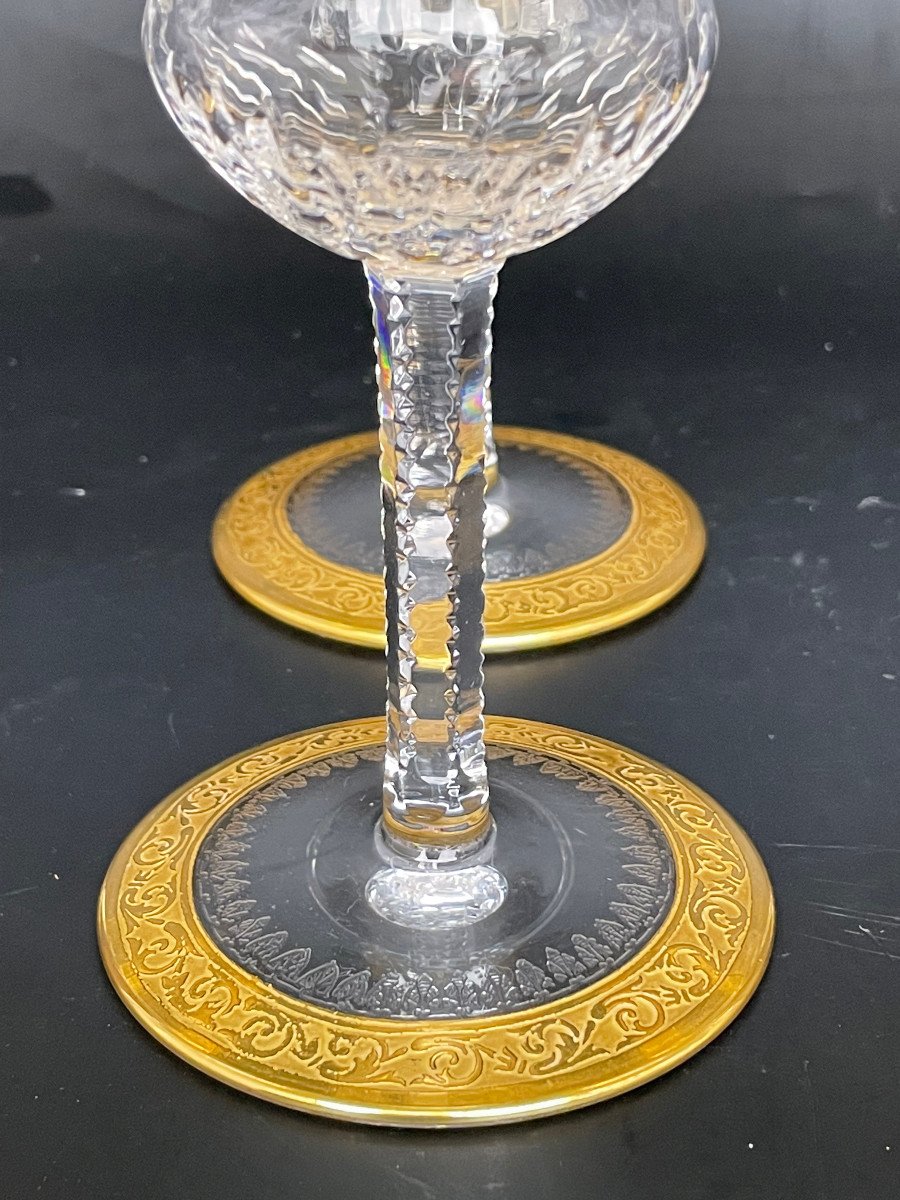 6 Red Wine Glasses - Saint Louis Model Thistle Golden Crystal-photo-3