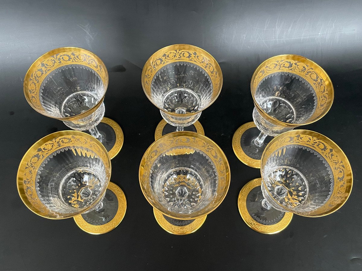 6 Red Wine Glasses - Saint Louis Model Thistle Golden Crystal-photo-4